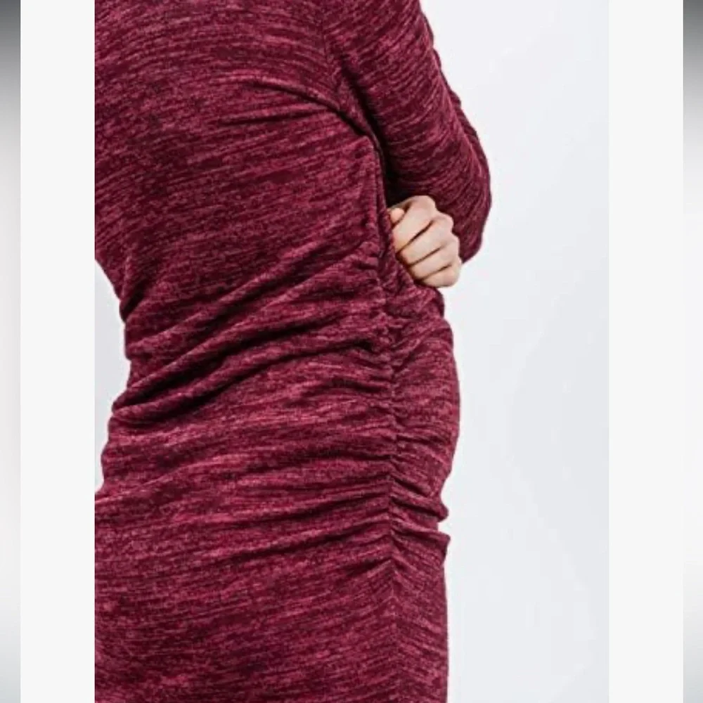 HELLO MIZ Women's Sweater Knit Maternity Dress Cowl Neck Long Sleeve Burgundy L - Picture 5 of 12